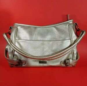 Naturalizer Womens Shoulder Bag Gold Pebbled Buckle Straps Handbag Purse Medium